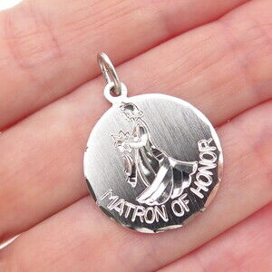 ELCO 925 Sterling Silver Vintage Engraved Matron of Honor Charm Pendant